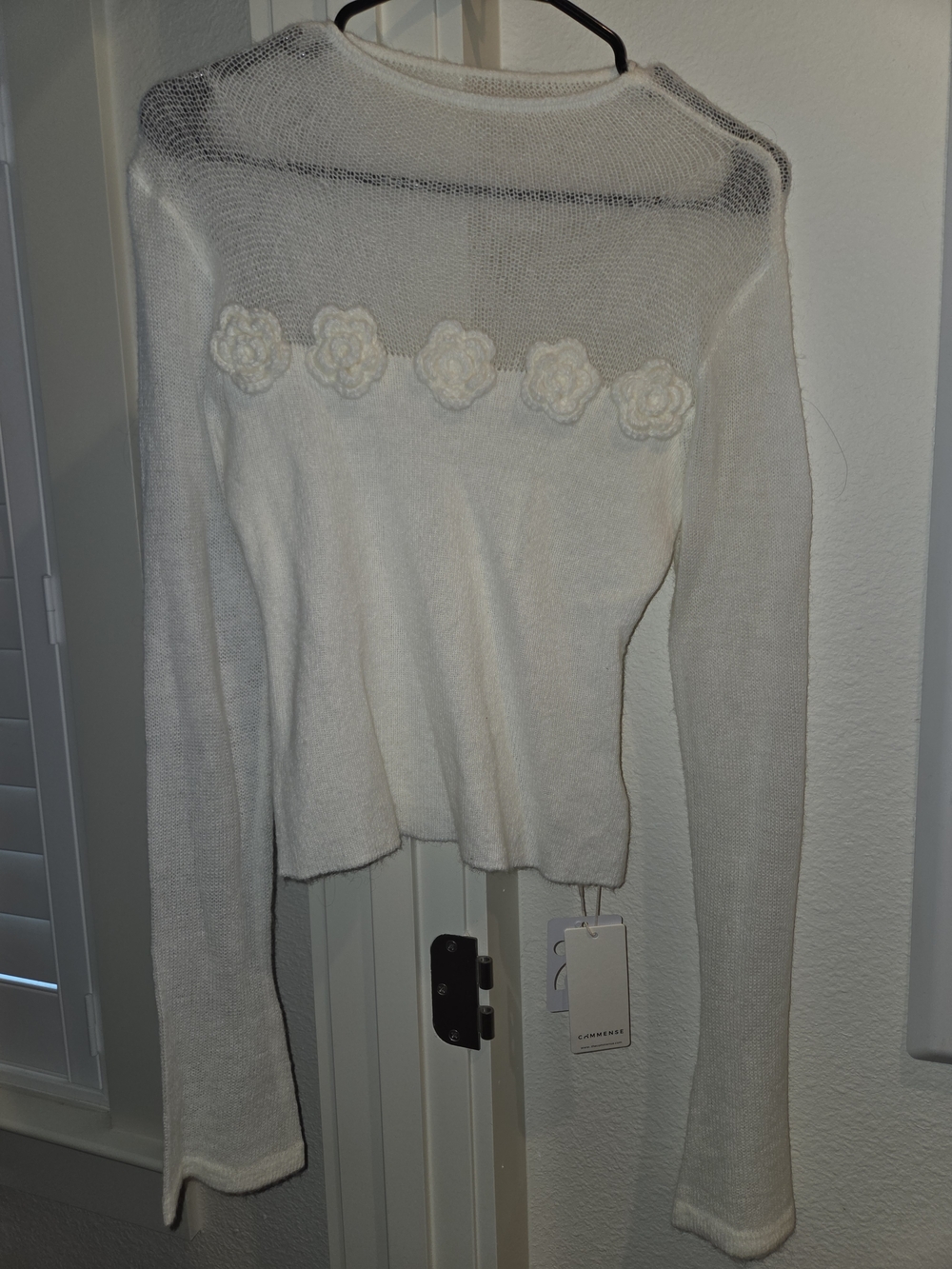 Commense Cream Knit Sweater with Flower Appliqué